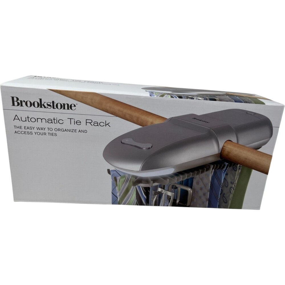 Brookstone Automatic Motorized Tie Rack Silver Closet Organizer Holds 54 Ties